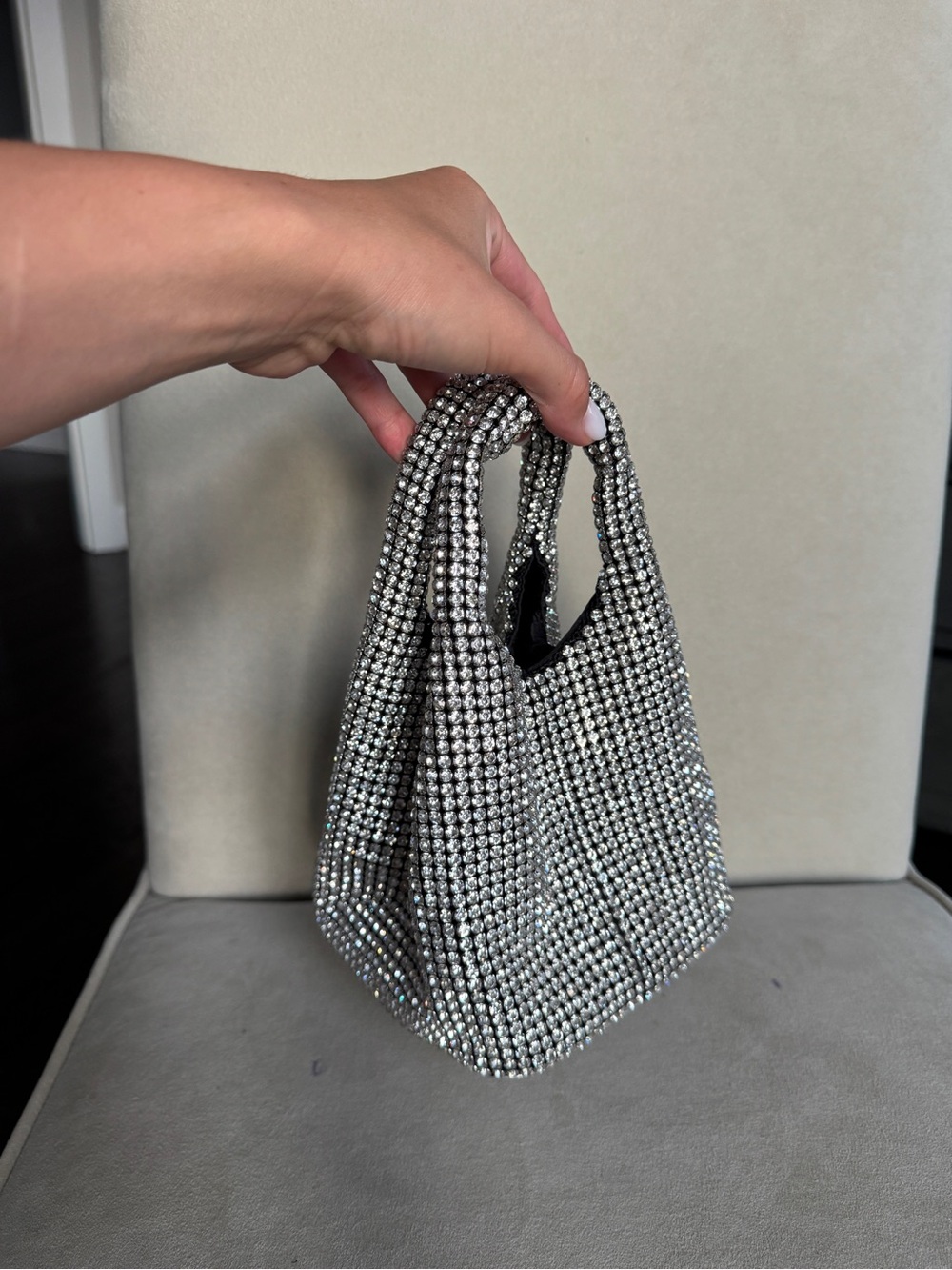 Steve Madden Silver Crystal Mesh Mini Tote rhinestones party bag